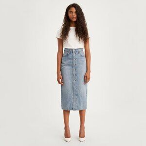 Levi’s Light Wash Button Front Denim Midi Skirt Size 28
